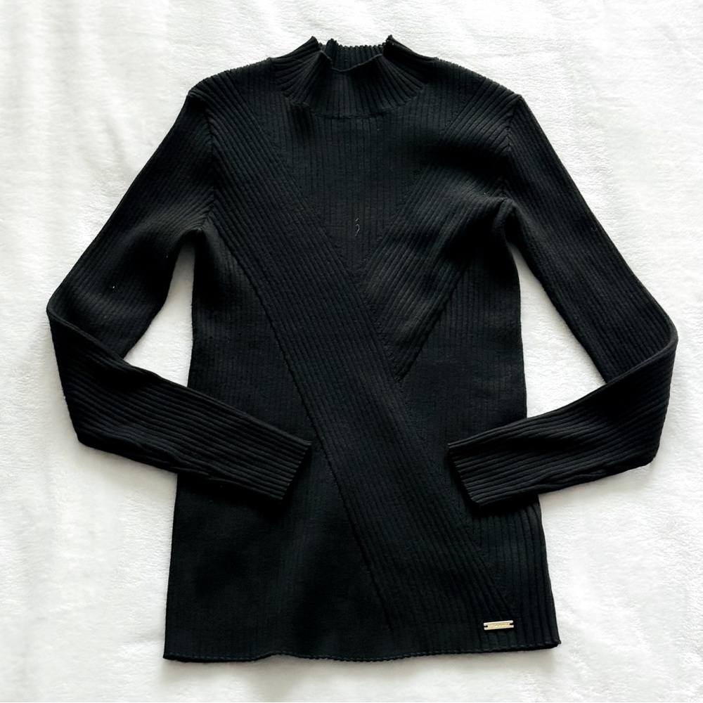 TTahari Womens Slim Fit Mock Neck Ribbed Sweater Dark Green Size ~Med